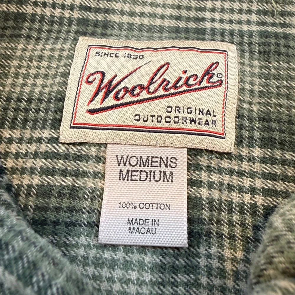 Woolrich Button Down Shirt Womens Medium Cabincore Plaid Green Cotton Long - Picture 5 of 9